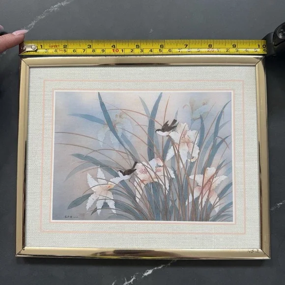 Vintage Chinese Watercolor Painting Framed Set of 3 Birds Flowers Signed - Picture 6 of 14